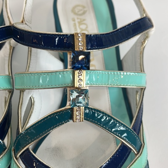 Accademia of Venice made in Italy Shades of Blue Bejewelled Sling Back Sandal - Picture 7 of 17